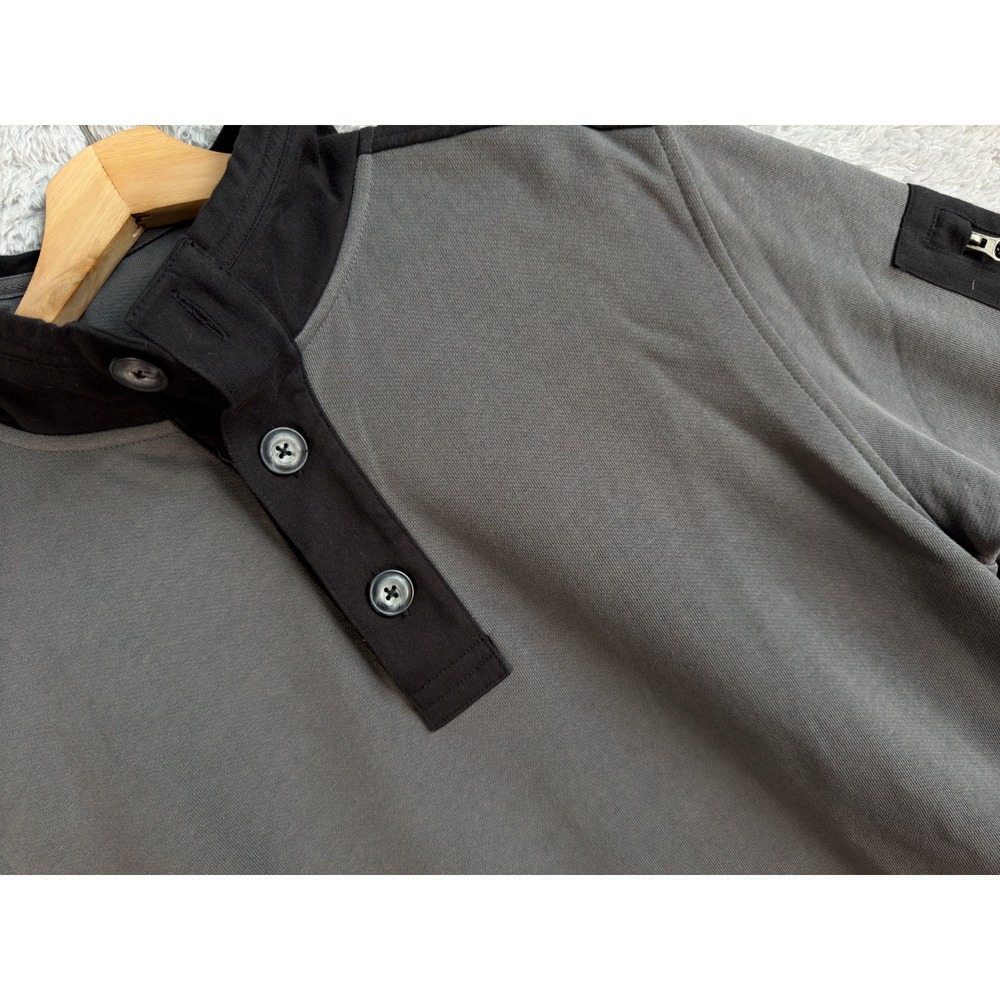 UNTUCKit Gray & Black 1/4 Button L/S Cotton Pullover‎ Henley Mens Size Large L